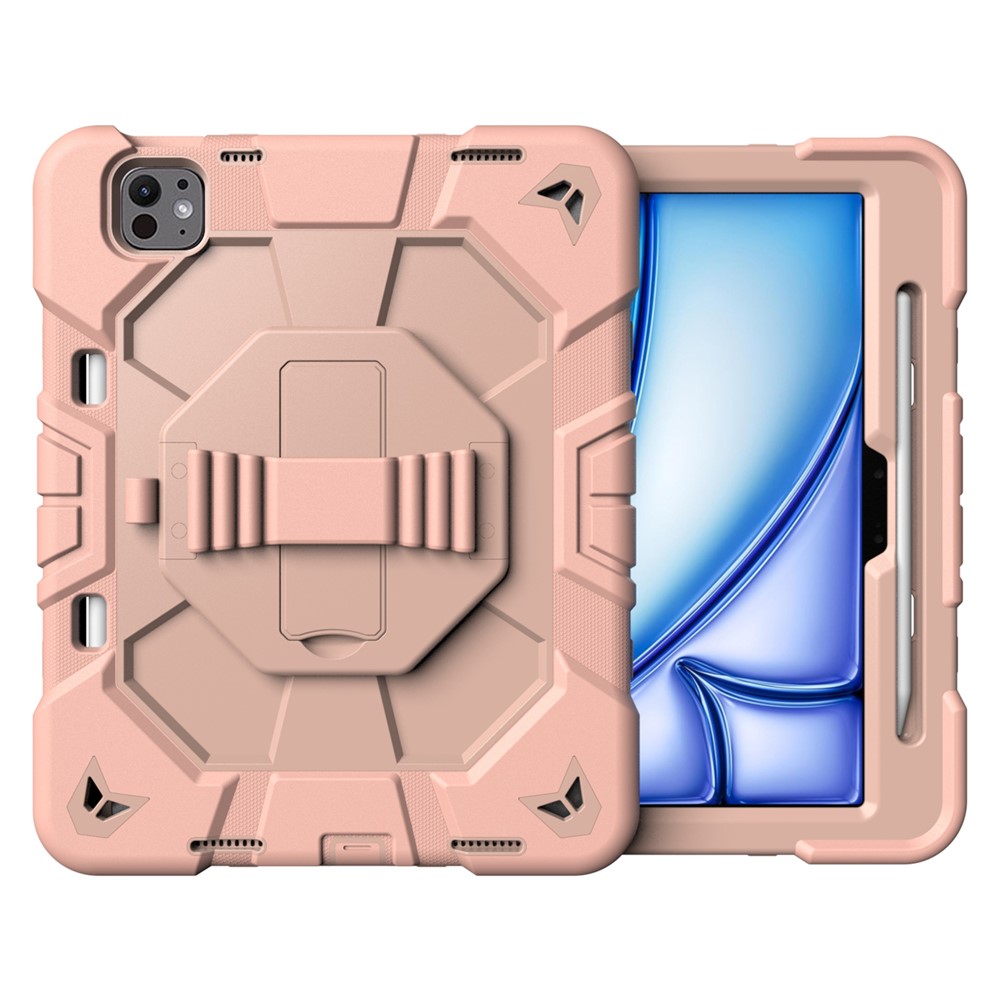 For iPad Pro 11 (2025) / 11 (2024) Case with Kickstand Wrist Strap PC + Silicone Tablet Cover - Pink