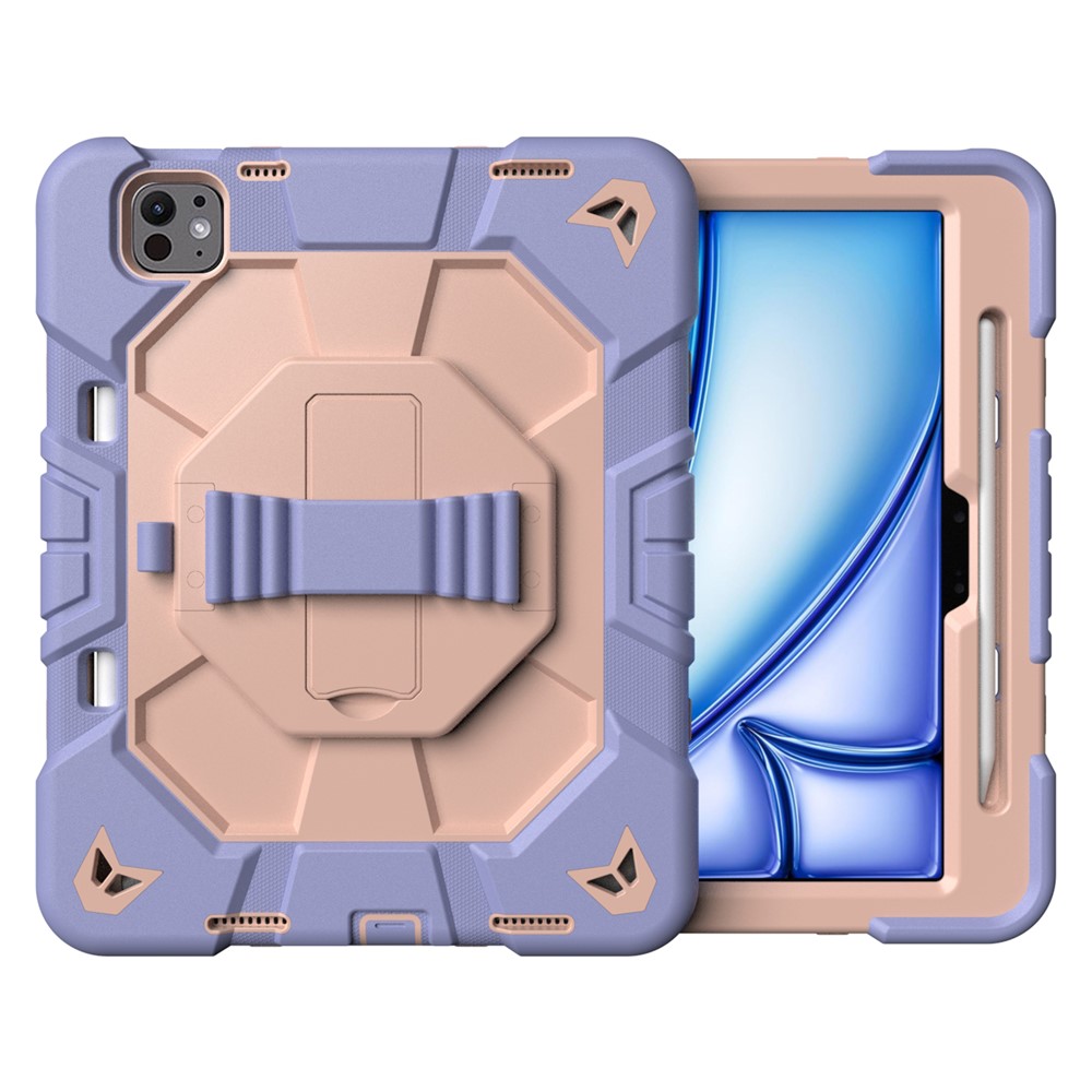 For iPad Pro 11 (2025) / 11 (2024) Case with Kickstand Wrist Strap PC + Silicone Tablet Cover - Purple + Pink