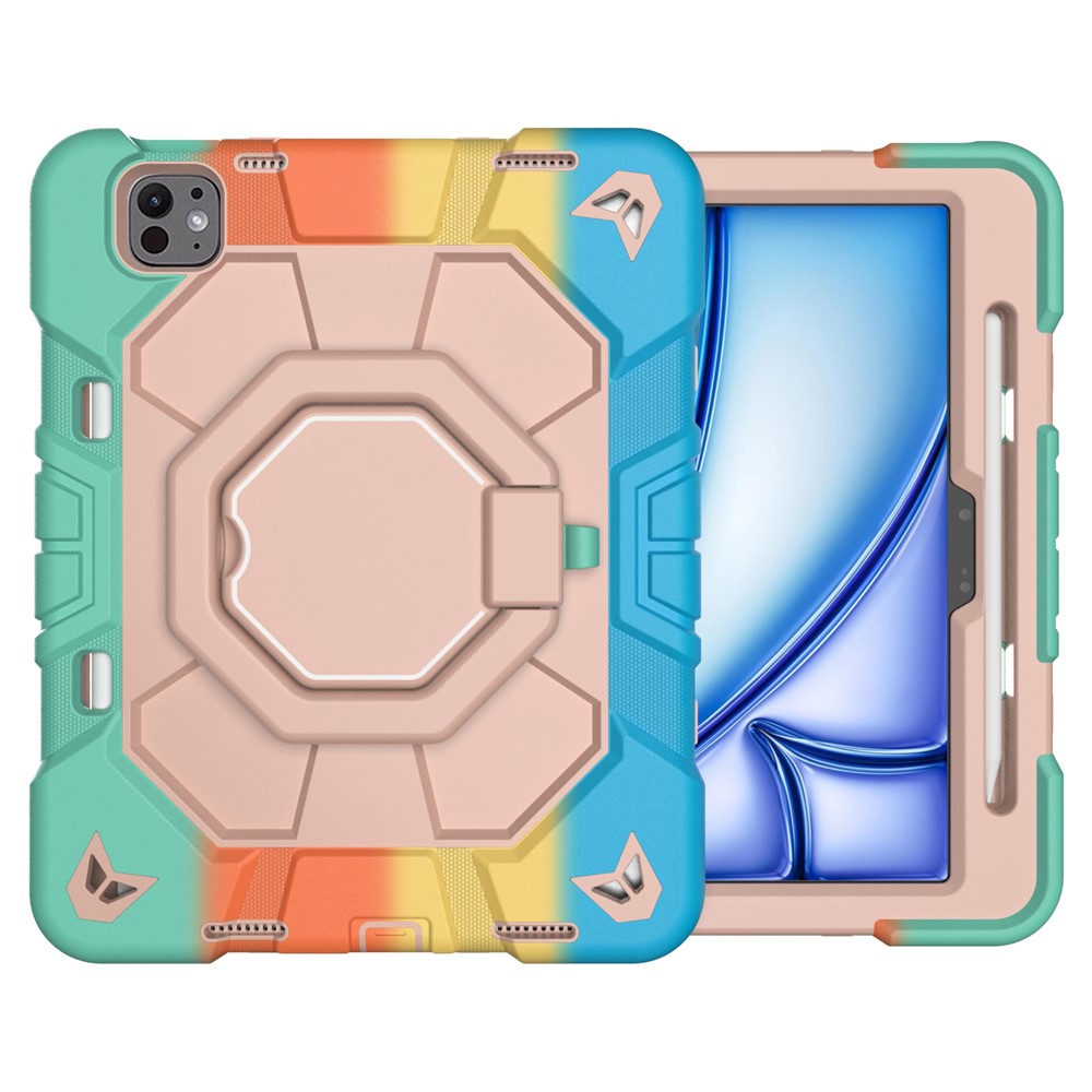 For iPad Pro 11 (2025) / 11 (2024) Case with Hand Grip Kickstand PC + Silicone Tablet Cover - Rainbow