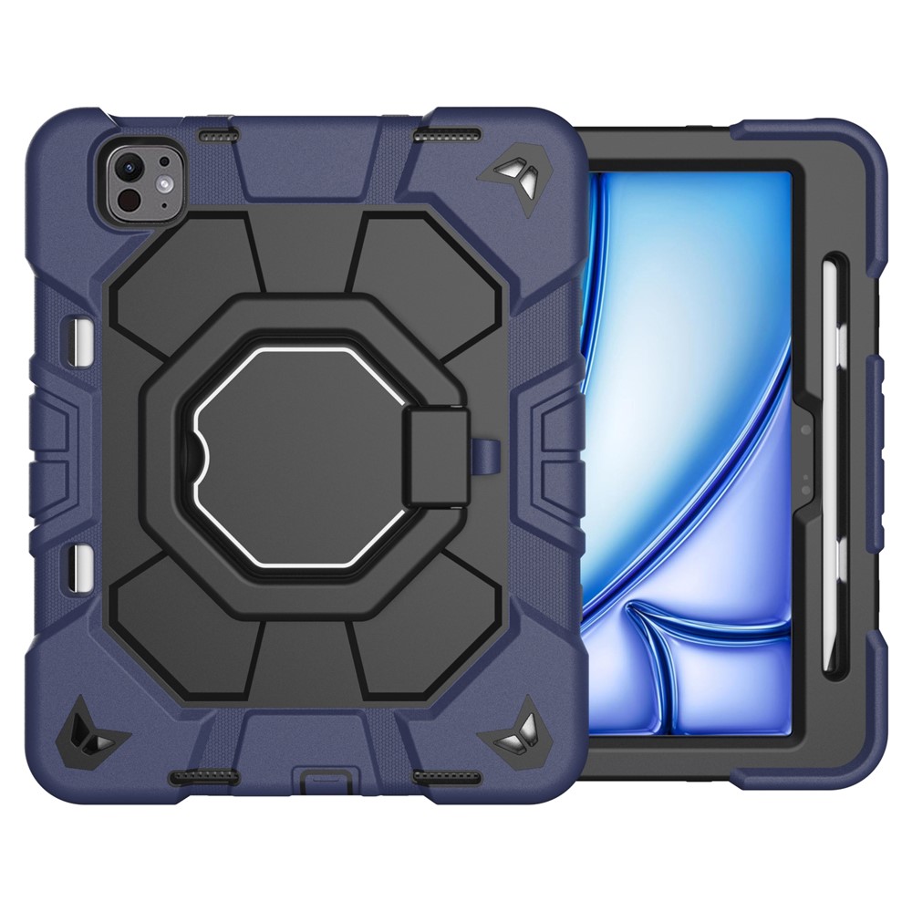 For iPad Pro 11 (2025) / 11 (2024) Case with Hand Grip Kickstand PC + Silicone Tablet Cover - Navy Blue + Black