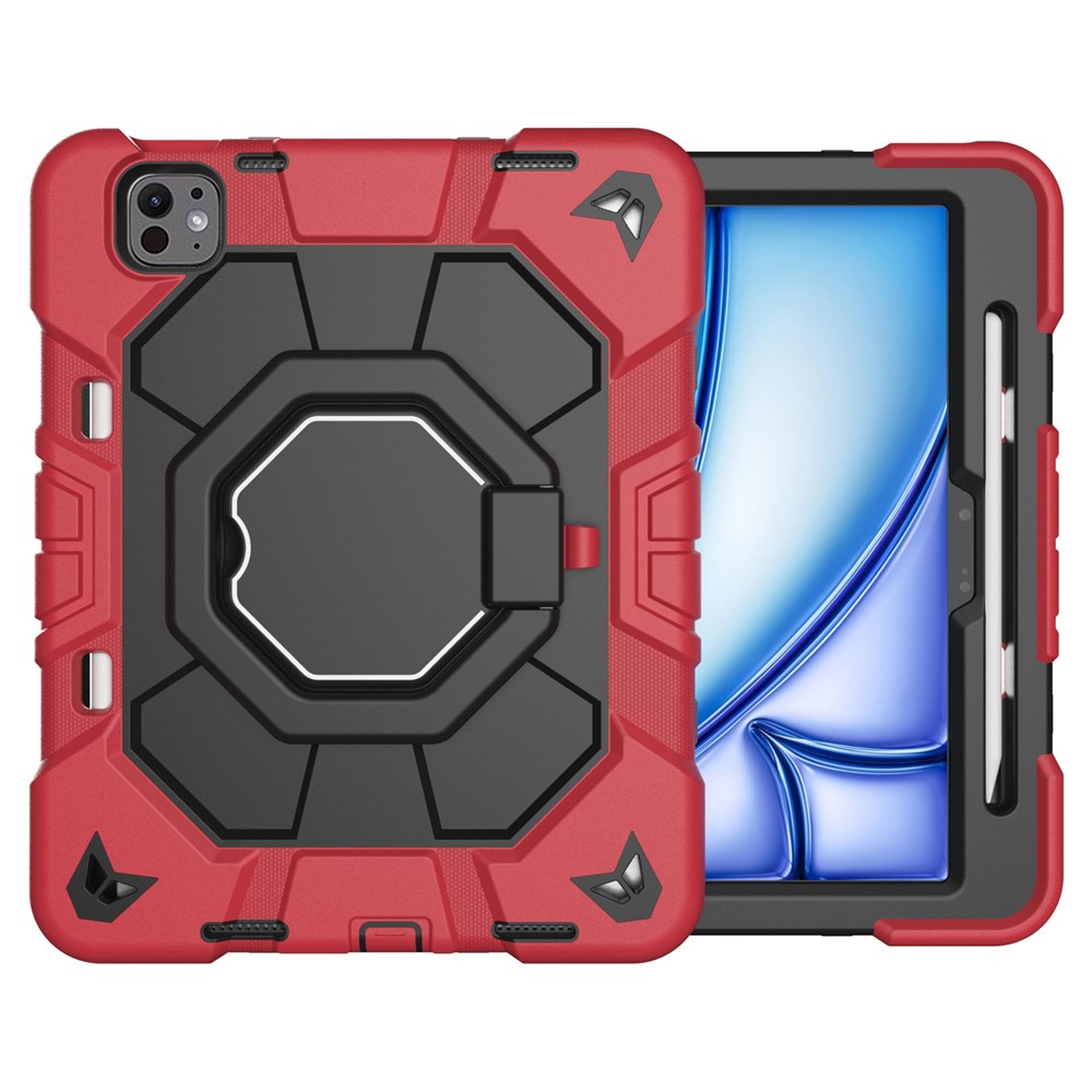 For iPad Pro 11 (2025) / 11 (2024) Case with Hand Grip Kickstand PC + Silicone Tablet Cover - Red + Black