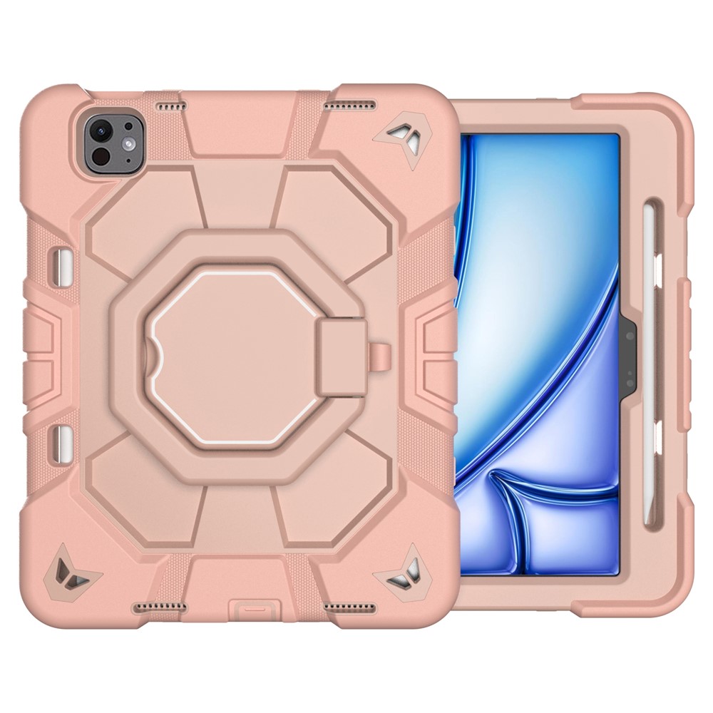 For iPad Pro 11 (2025) / 11 (2024) Case with Hand Grip Kickstand PC + Silicone Tablet Cover - Pink + Pink