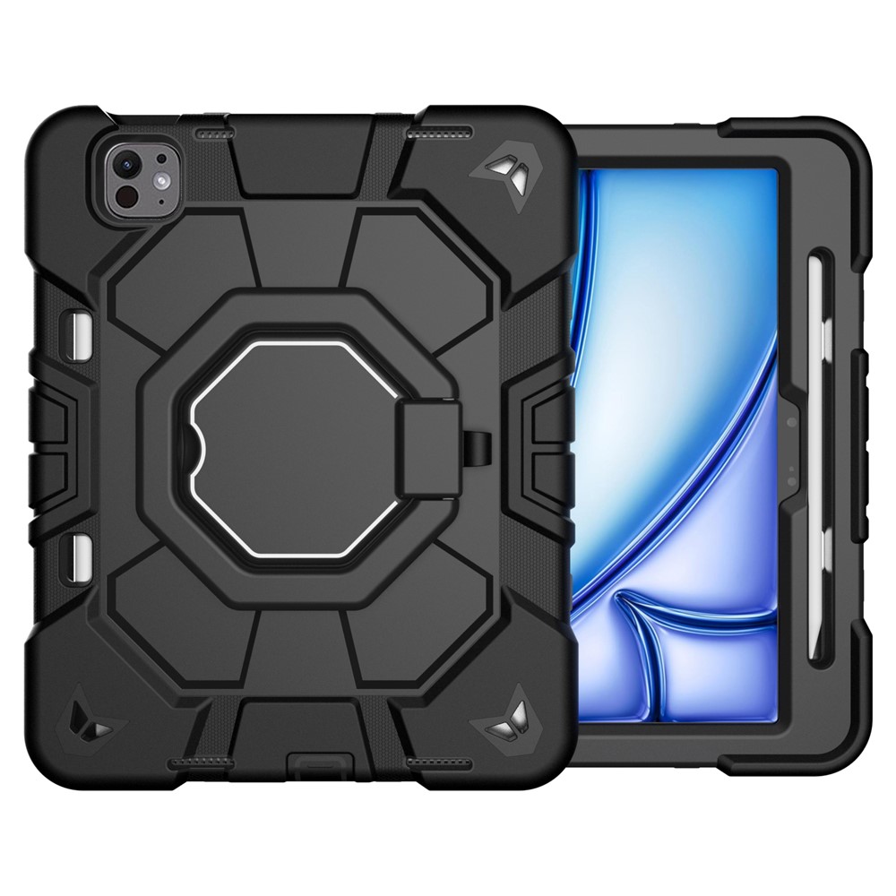 For iPad Pro 11 (2025) / 11 (2024) Case with Hand Grip Kickstand PC + Silicone Tablet Cover - Black