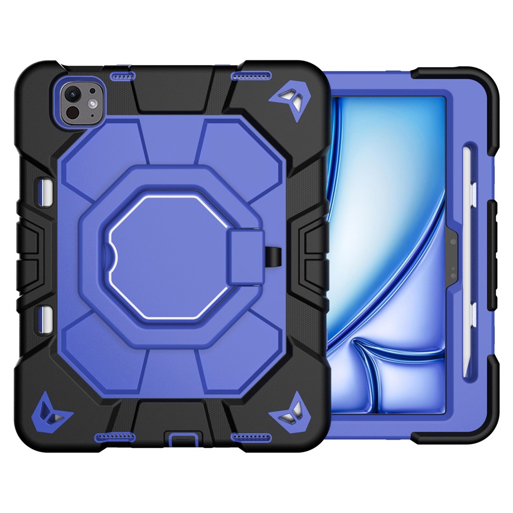 For iPad Pro 11 (2025) / 11 (2024) Case with Hand Grip Kickstand PC + Silicone Tablet Cover - Black + Blue