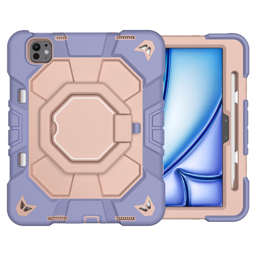 For iPad Pro 11 (2025) / 11 (2024) Case with Hand Grip Kickstand PC + Silicone Tablet Cover - Purple + Pink