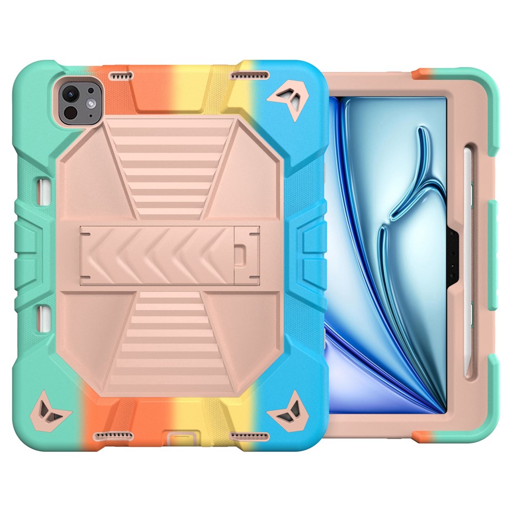 For iPad Pro 11 (2025) / 11 (2024) Tablet Case with Kickstand PC + Silicone Shockproof Protective Cover - Rainbow