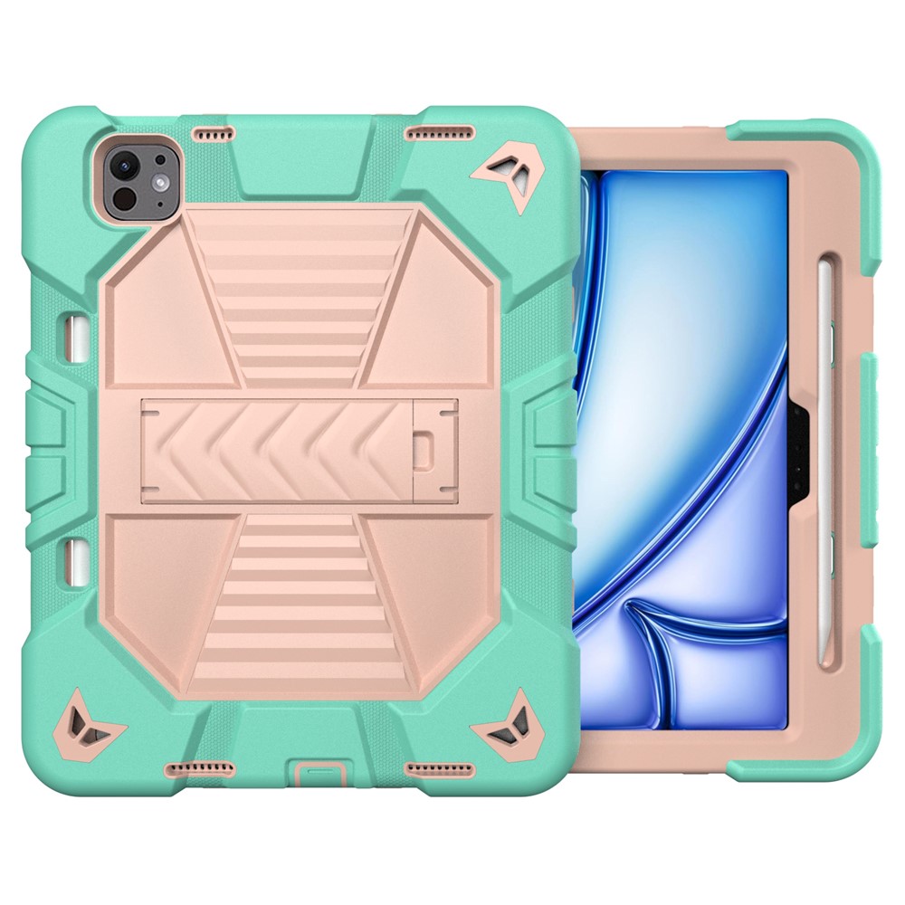 For iPad Pro 11 (2025) / 11 (2024) Tablet Case with Kickstand PC + Silicone Shockproof Protective Cover - Green + Pink