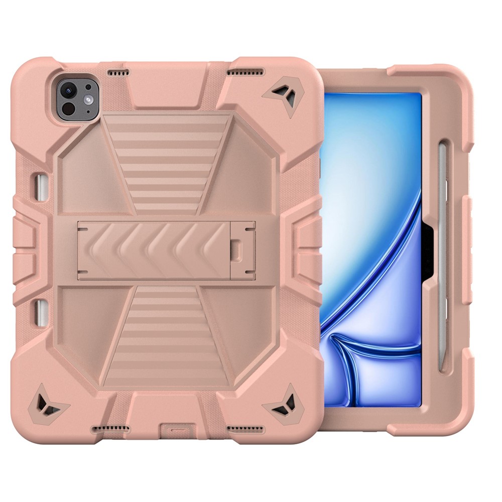 For iPad Pro 11 (2025) / 11 (2024) Tablet Case with Kickstand PC + Silicone Shockproof Protective Cover - Pink