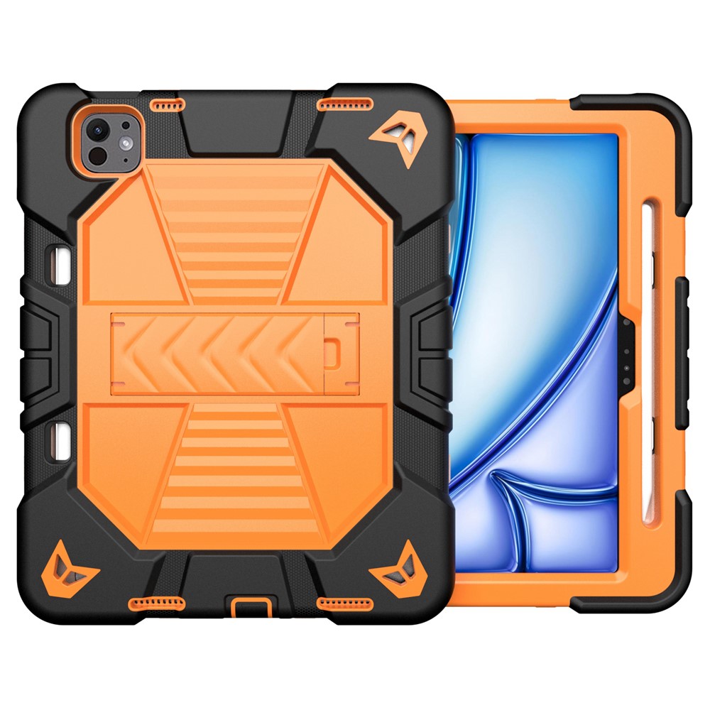For iPad Pro 11 (2025) / 11 (2024) Tablet Case with Kickstand PC + Silicone Shockproof Protective Cover - Black + Orange