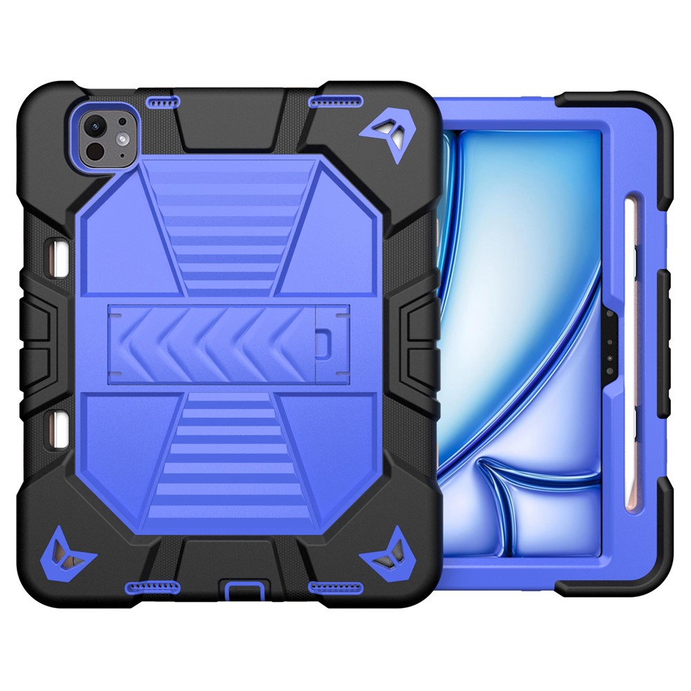 For iPad Pro 11 (2025) / 11 (2024) Tablet Case with Kickstand PC + Silicone Shockproof Protective Cover - Black + Blue