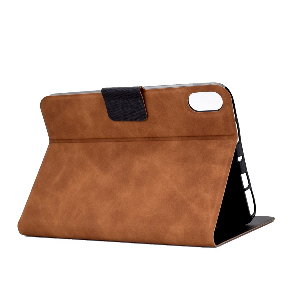 For iPad mini (2021) Drop-proof Tablet Case Cowhide Texture Solid Color Scratch-resistant Cover with Stand - Brown-4