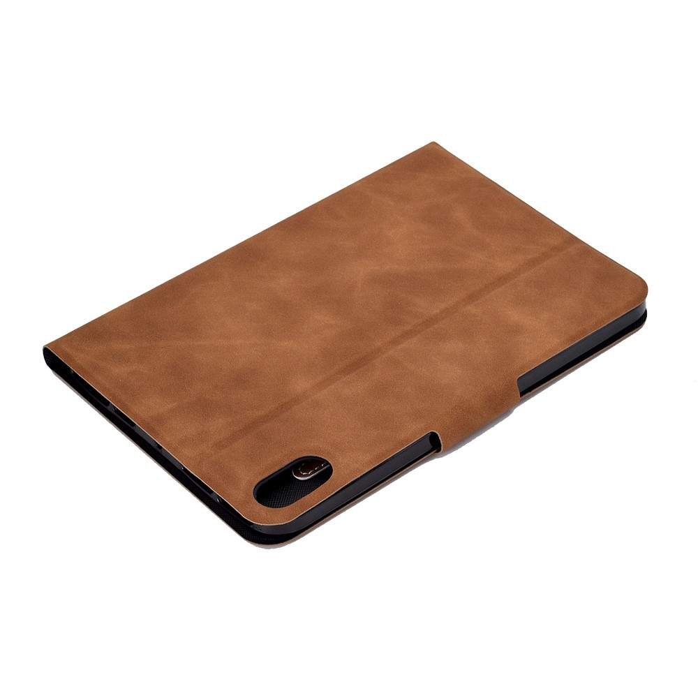 For iPad mini (2021) Drop-proof Tablet Case Cowhide Texture Solid Color Scratch-resistant Cover with Stand - Brown-6