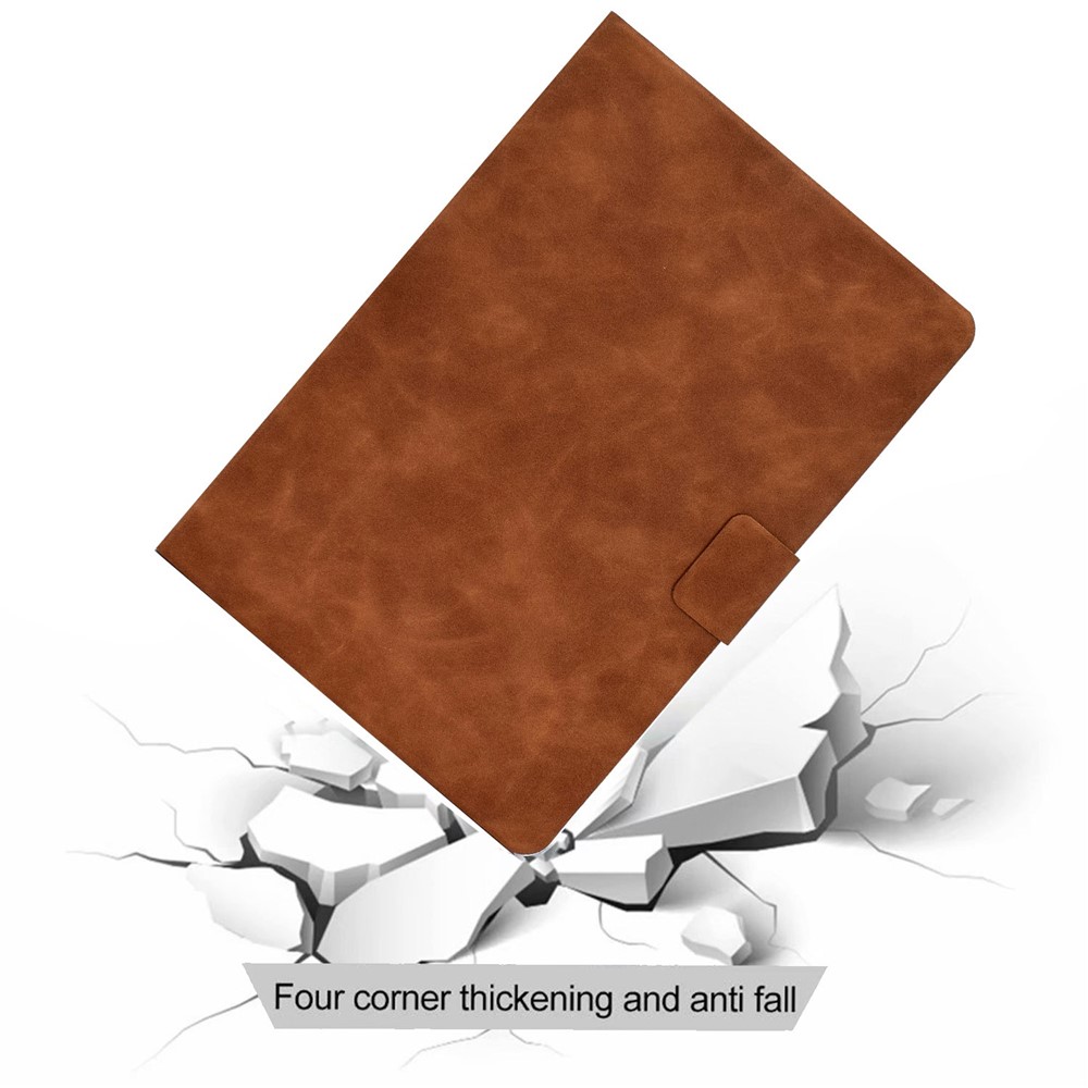 For iPad mini (2021) Drop-proof Tablet Case Cowhide Texture Solid Color Scratch-resistant Cover with Stand - Brown-8