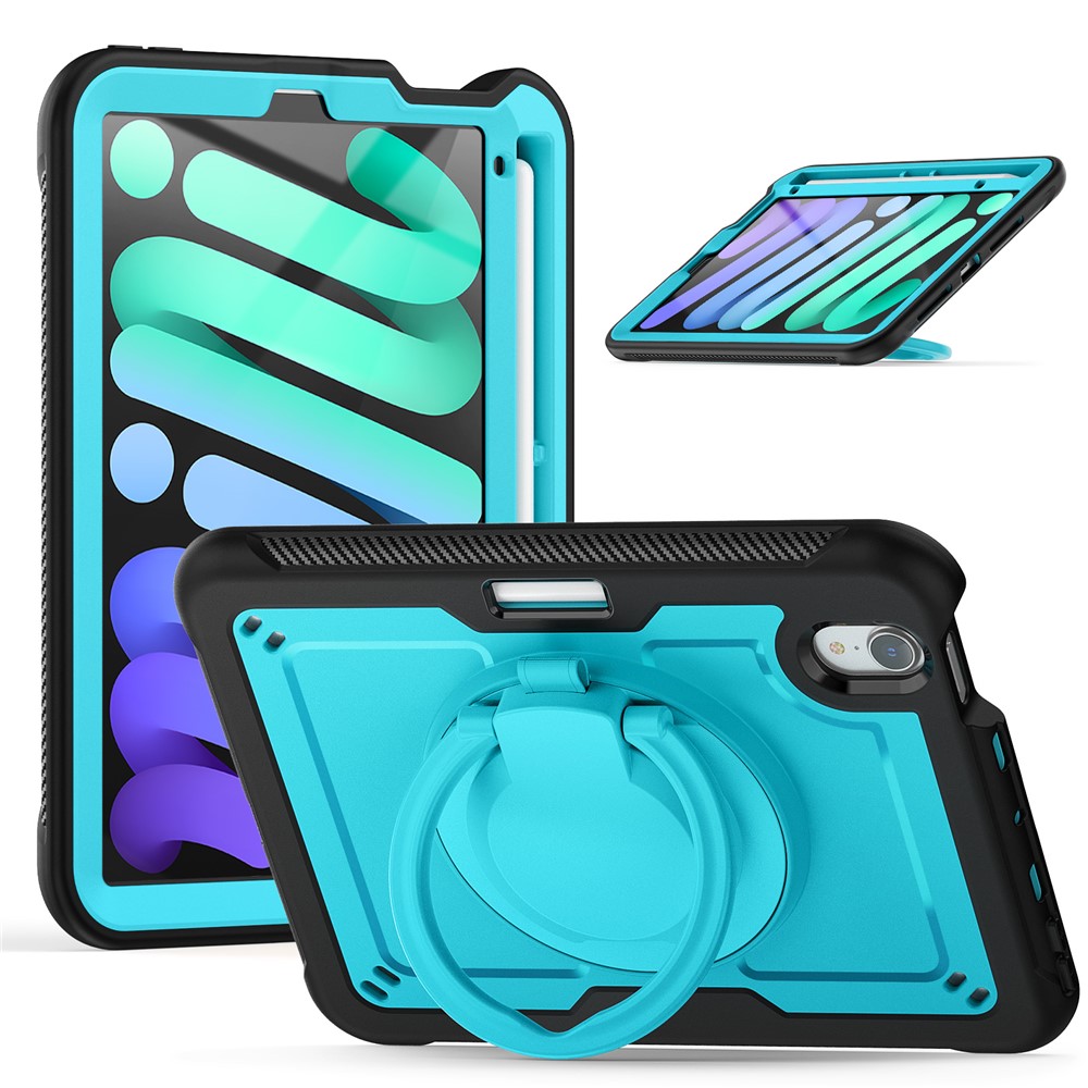 For iPad mini (2024)  /  (2021) Case Rotating Kickstand PC + TPU Shockproof Tablet Cover - Baby Blue