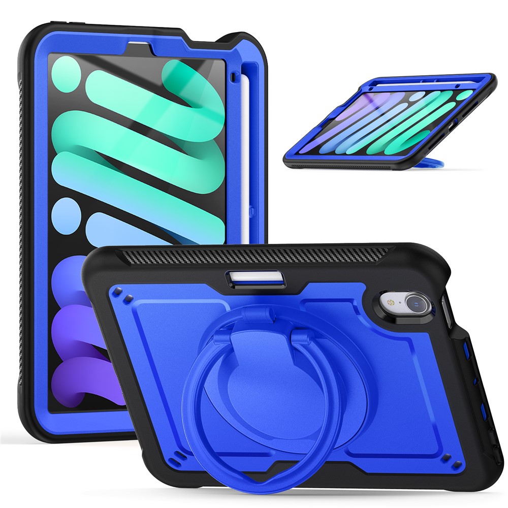 For iPad mini (2024)  /  (2021) Case Rotating Kickstand PC + TPU Shockproof Tablet Cover - Dark Blue