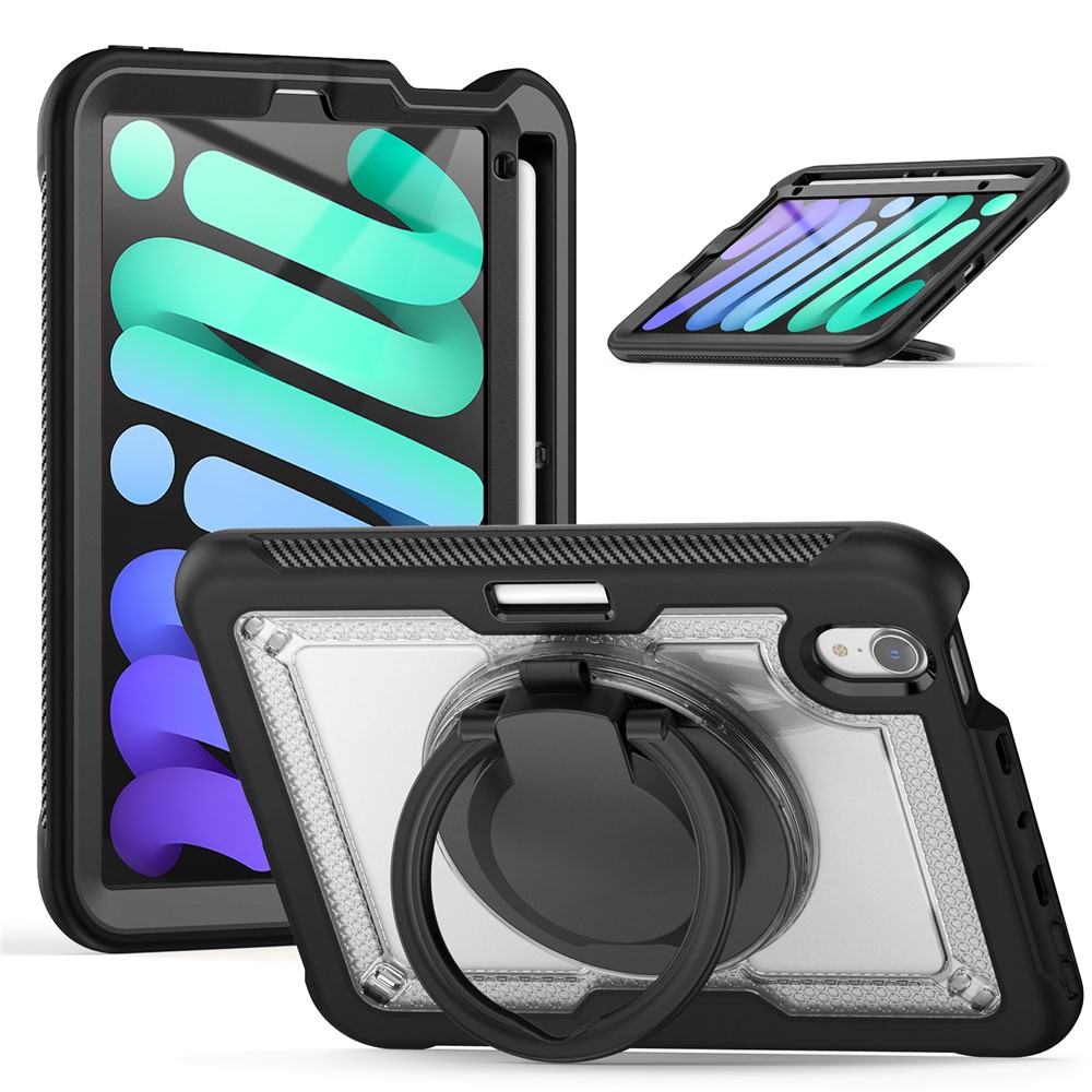 For iPad mini (2024)  /  (2021) Case Rotating Kickstand PC + TPU Shockproof Tablet Cover - Transparent