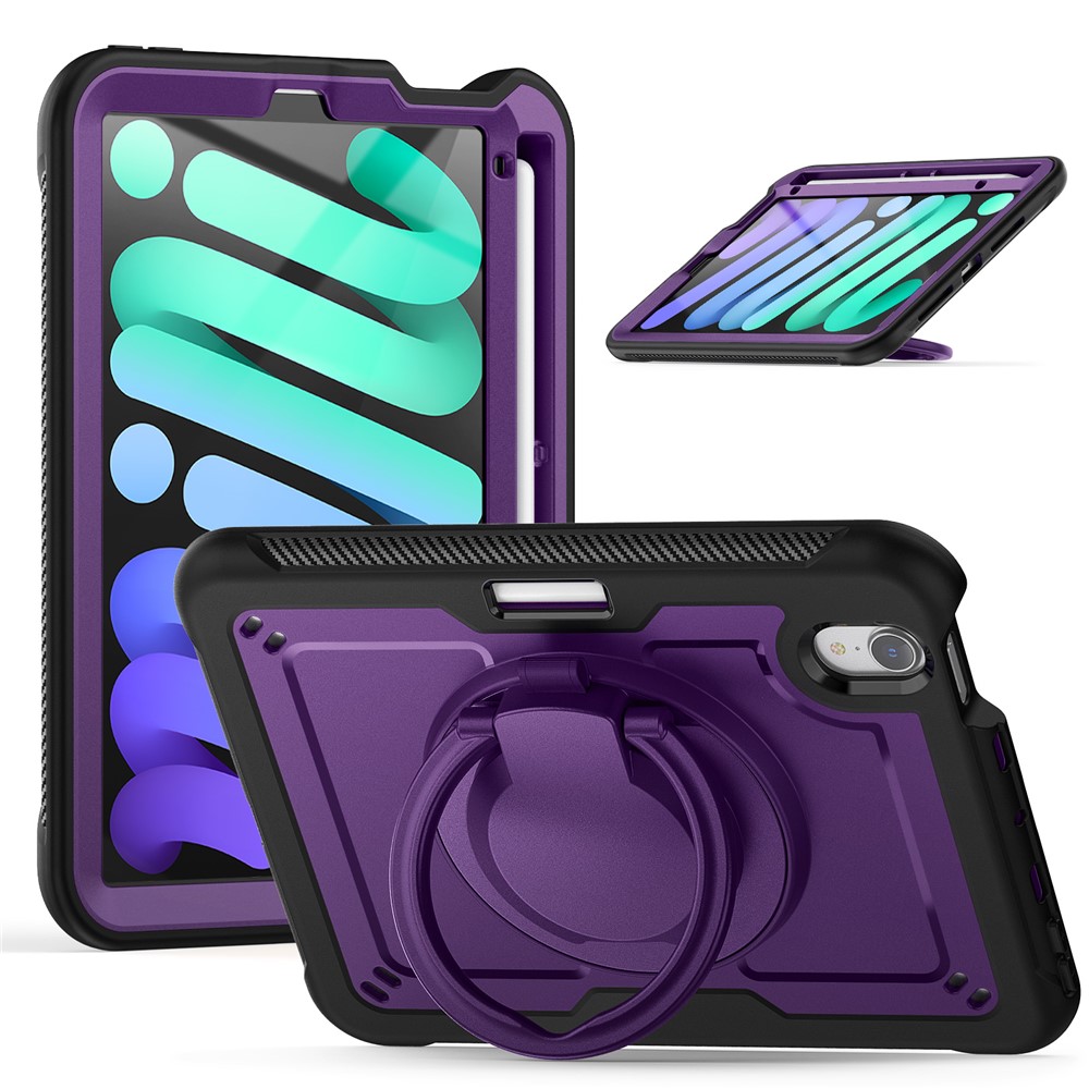 For iPad mini (2024)  /  (2021) Case Rotating Kickstand PC + TPU Shockproof Tablet Cover - Purple