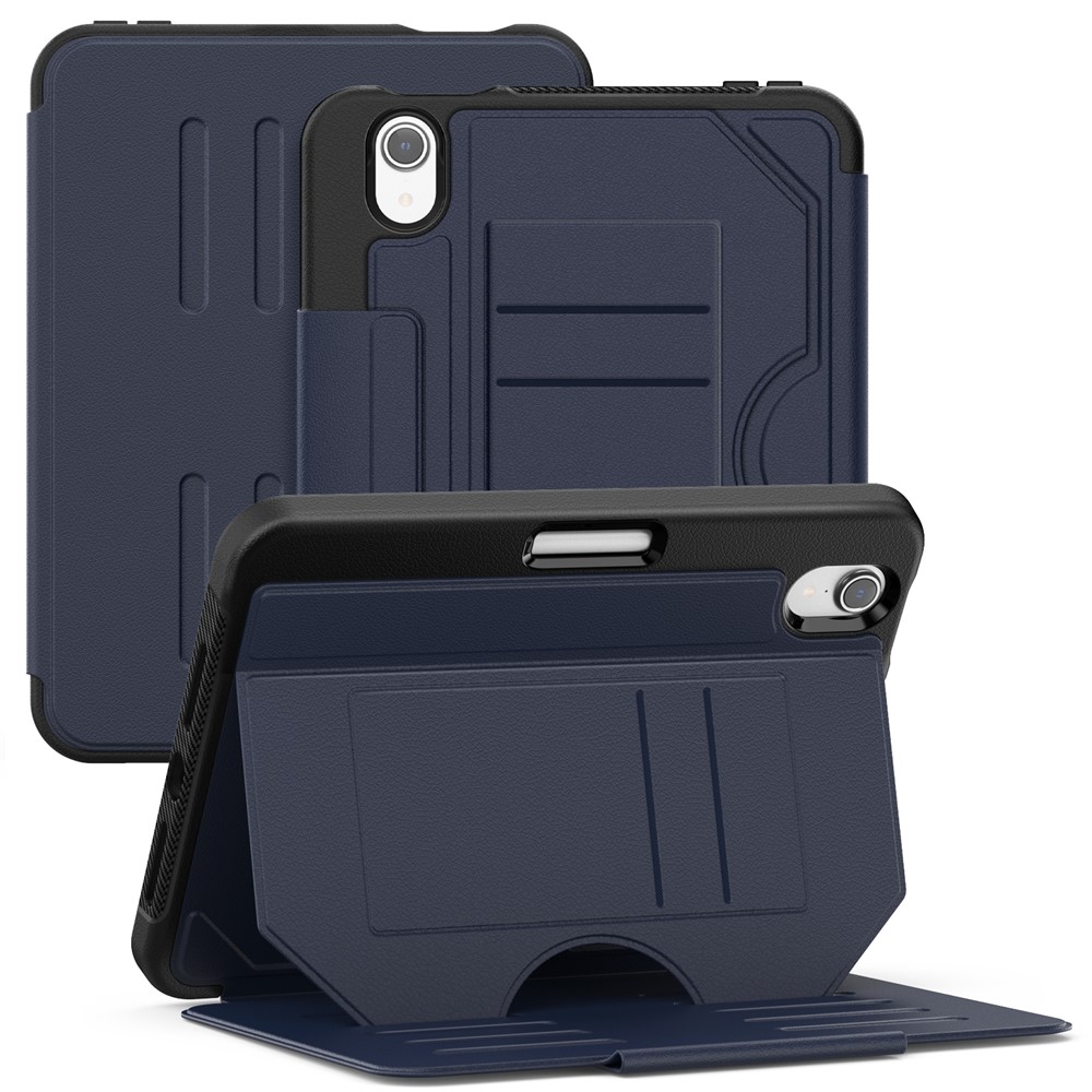 For iPad mini (2024)  /  (2021) Case with Card Slots PC + TPU + PU U-Shape Stand Tablet Cover - Navy Blue