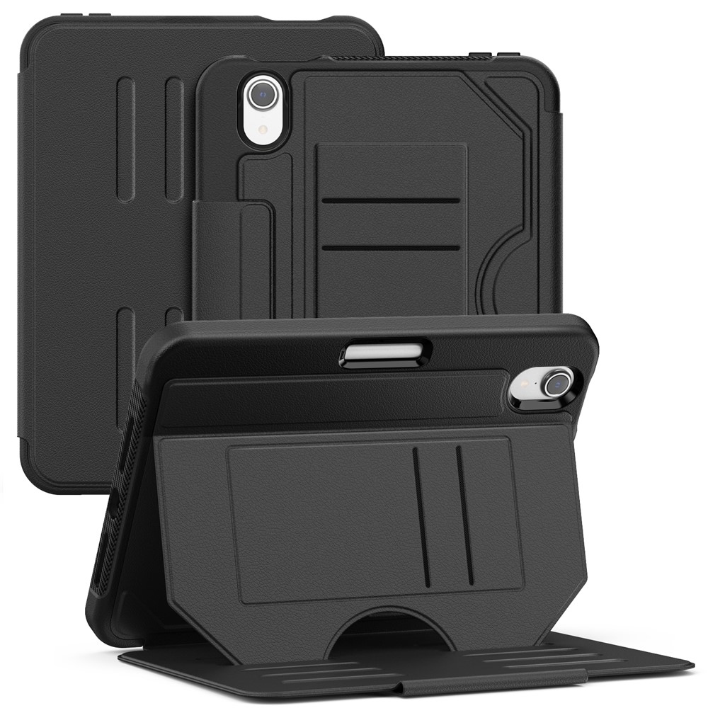 For iPad mini (2024)  /  (2021) Case with Card Slots PC + TPU + PU U-Shape Stand Tablet Cover - Black