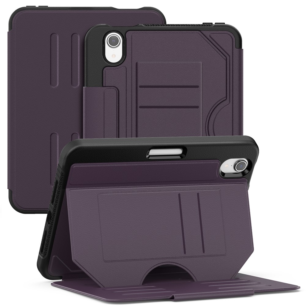 For iPad mini (2024)  /  (2021) Case with Card Slots PC + TPU + PU U-Shape Stand Tablet Cover - Purple