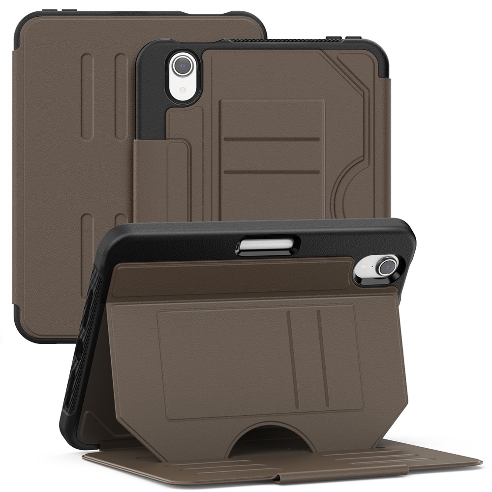 For iPad mini (2024)  /  (2021) Case with Card Slots PC + TPU + PU U-Shape Stand Tablet Cover - Brown