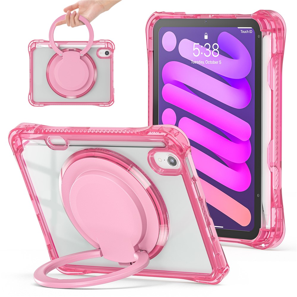 For iPad mini (2024) / mini (2021) Case Rotary Kickstand PC TPU Acrylic Tablet Cover - Rose