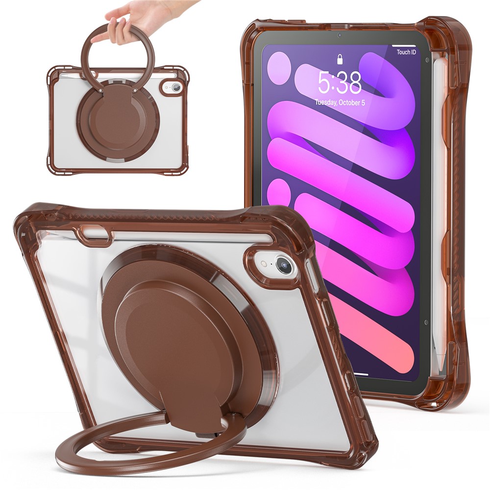 For iPad mini (2024) / mini (2021) Case Rotary Kickstand PC TPU Acrylic Tablet Cover - Chocolate Color