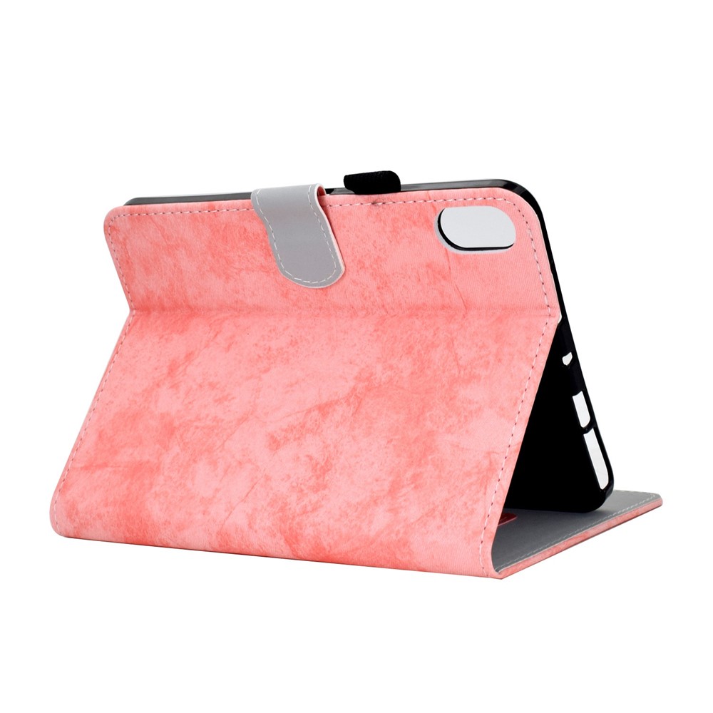 For iPad mini (2021) Shockproof Tablet Case Cloth Texture Solid Color Full Protection Cover with Stand - Pink-4