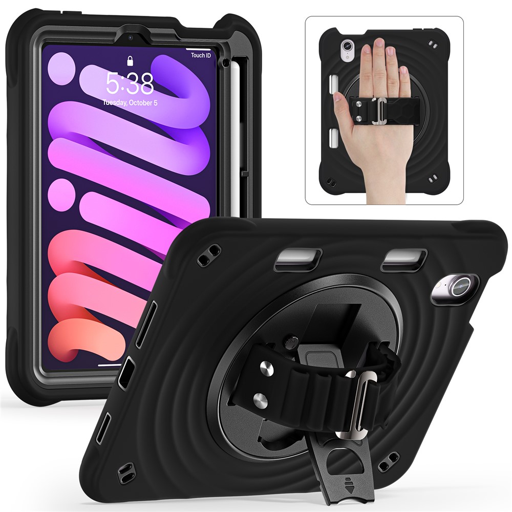 For iPad mini (2024) / (2021) Case Kickstand PC + Silicone + TPU Tablet Cover - Black