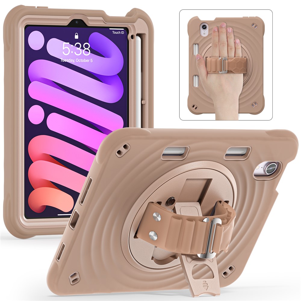 For iPad mini (2024) / (2021) Case Kickstand PC + Silicone + TPU Tablet Cover - Latte