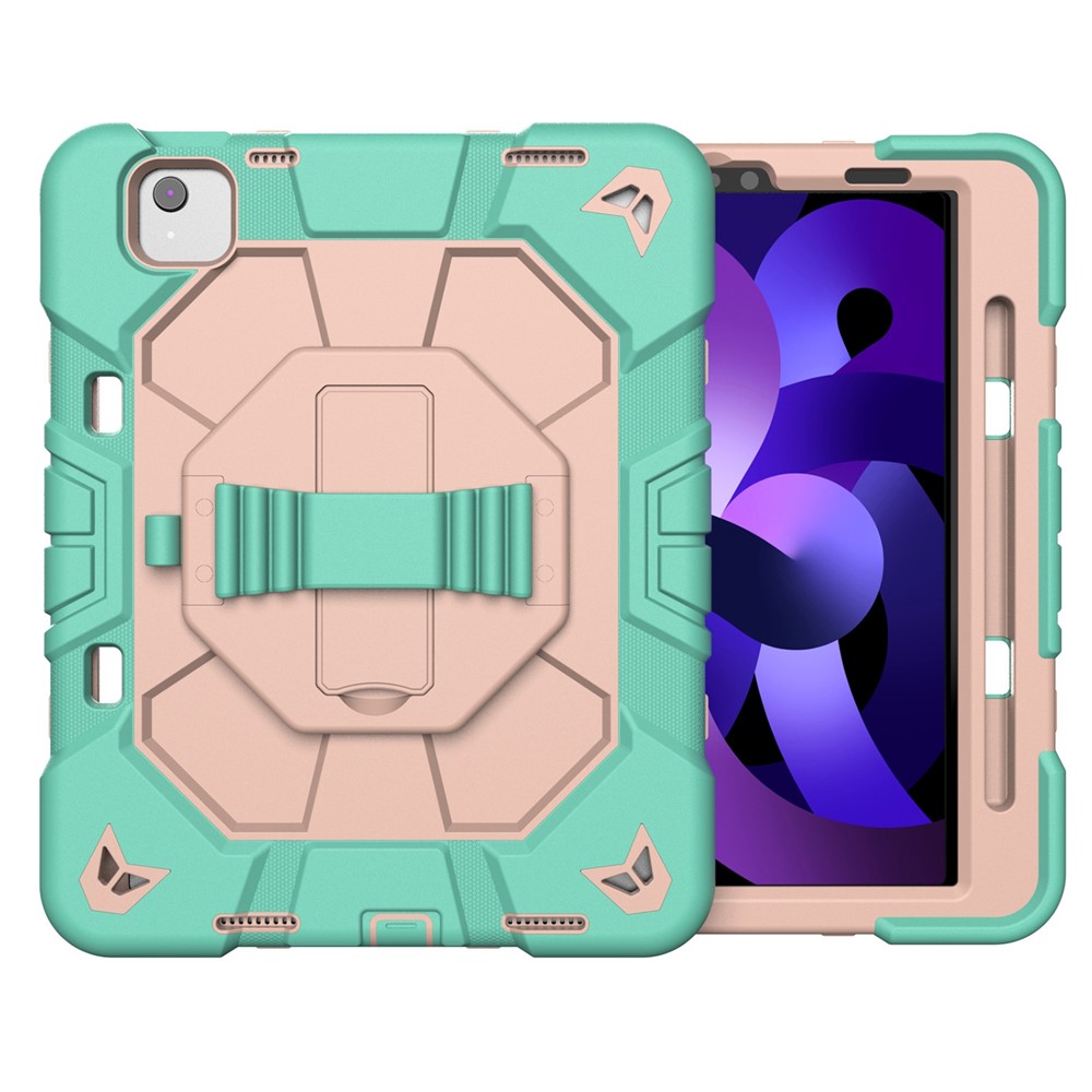 Tablet Case For iPad Air (2022) / (2020) / iPad Pro 11 (2022) / (2021) / (2020) / (2018) PC + Silicone Cover with Kickstand Wrist Strap - Green + Pink