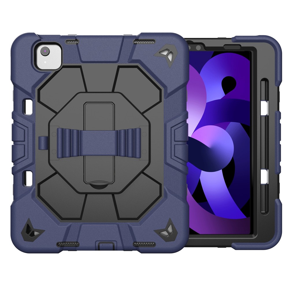 Tablet Case For iPad Air (2022) / (2020) / iPad Pro 11 (2022) / (2021) / (2020) / (2018) PC + Silicone Cover with Kickstand Wrist Strap - Navy Blue + Black