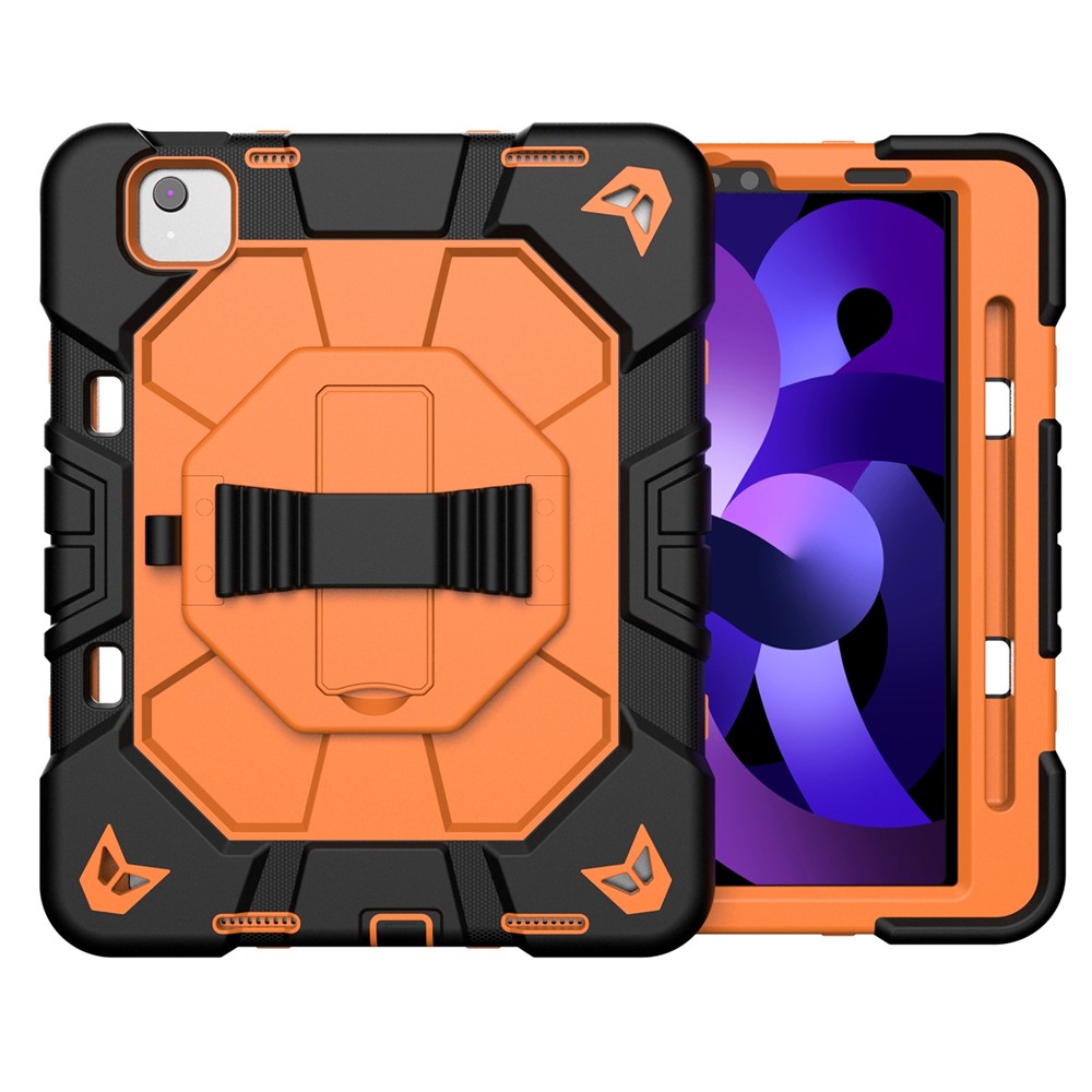 Tablet Case For iPad Air (2022) / (2020) / iPad Pro 11 (2022) / (2021) / (2020) / (2018) PC + Silicone Cover with Kickstand Wrist Strap - Black + Orange
