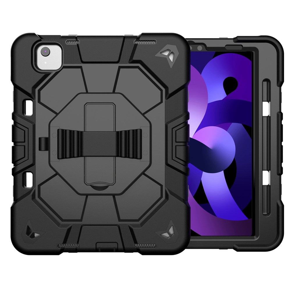 Tablet Case For iPad Air (2022) / (2020) / iPad Pro 11 (2022) / (2021) / (2020) / (2018) PC + Silicone Cover with Kickstand Wrist Strap - Black