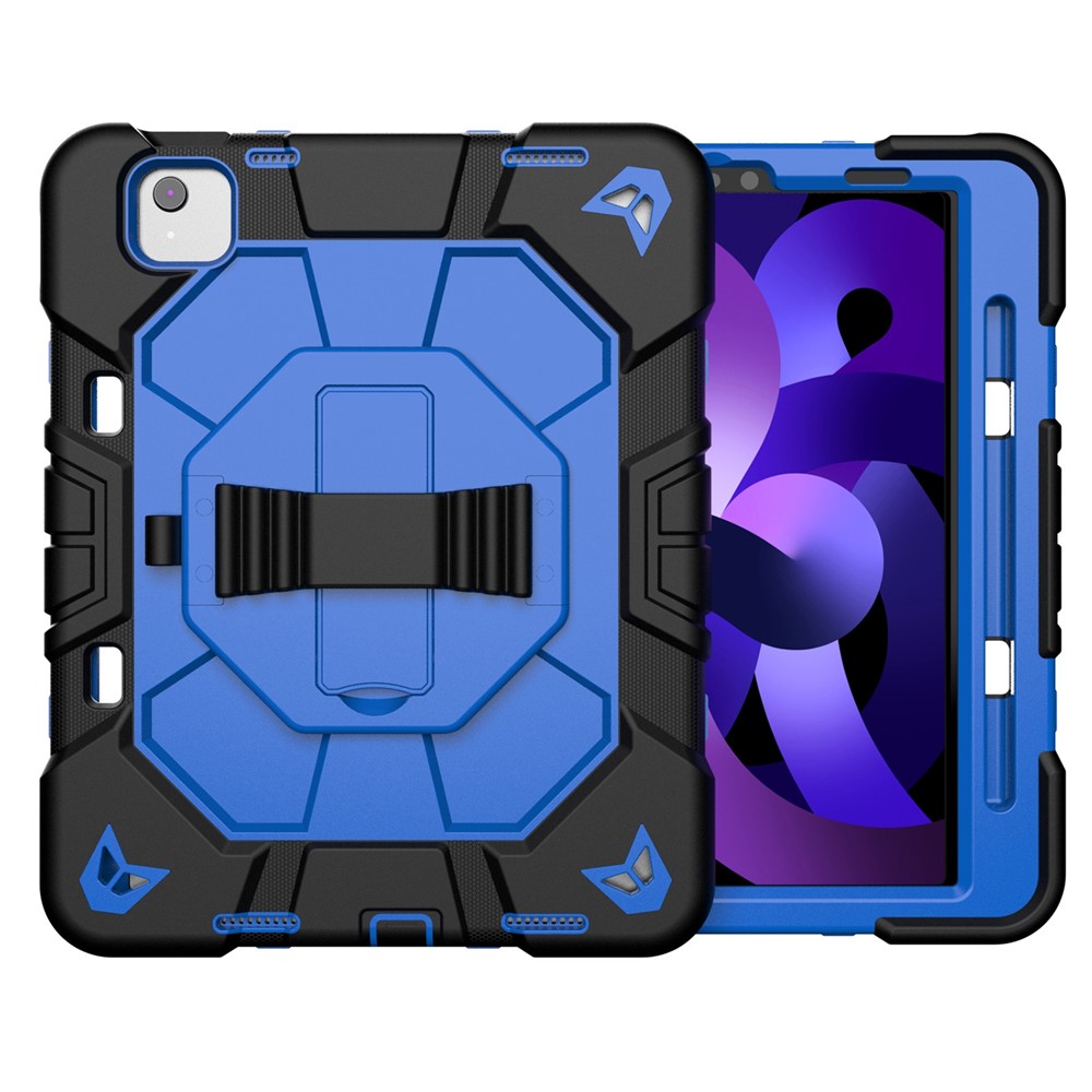 Tablet Case For iPad Air (2022) / (2020) / iPad Pro 11 (2022) / (2021) / (2020) / (2018) PC + Silicone Cover with Kickstand Wrist Strap - Black + Blue