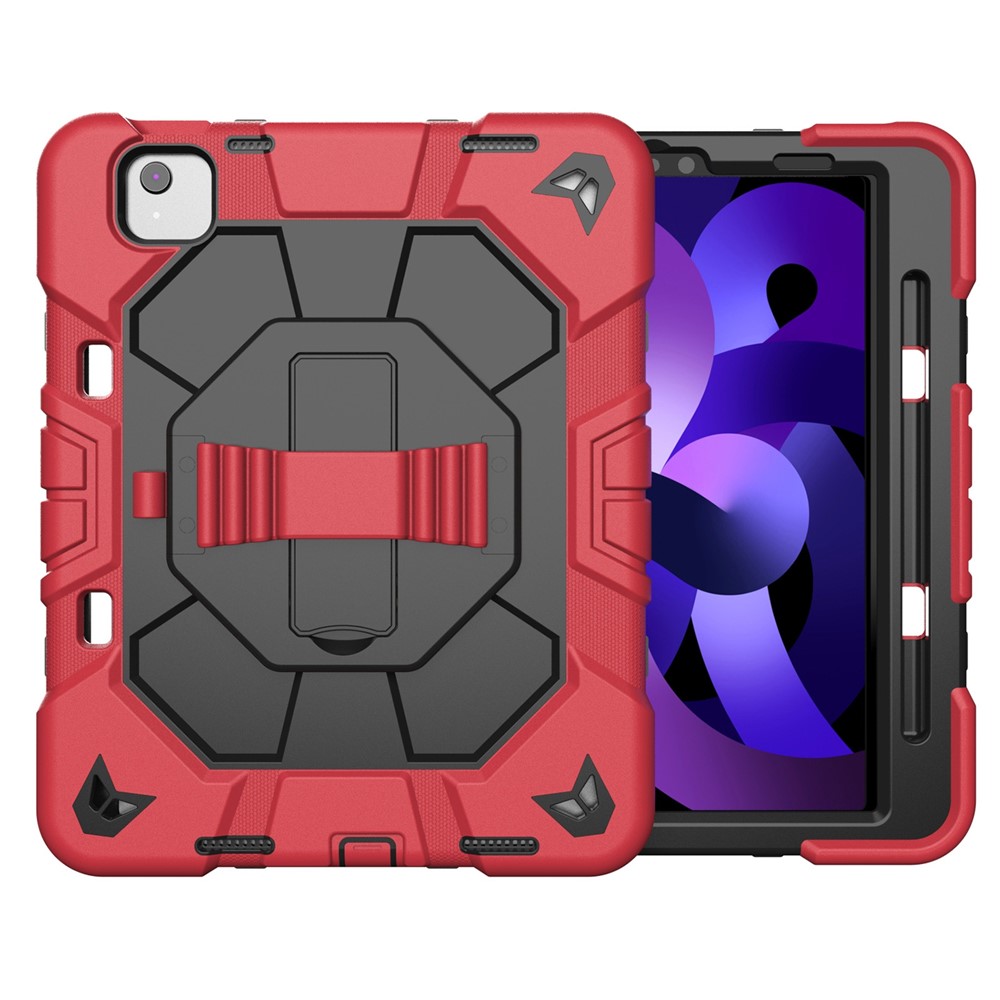 Tablet Case For iPad Air (2022) / (2020) / iPad Pro 11 (2022) / (2021) / (2020) / (2018) PC + Silicone Cover with Kickstand Wrist Strap - Red + Black