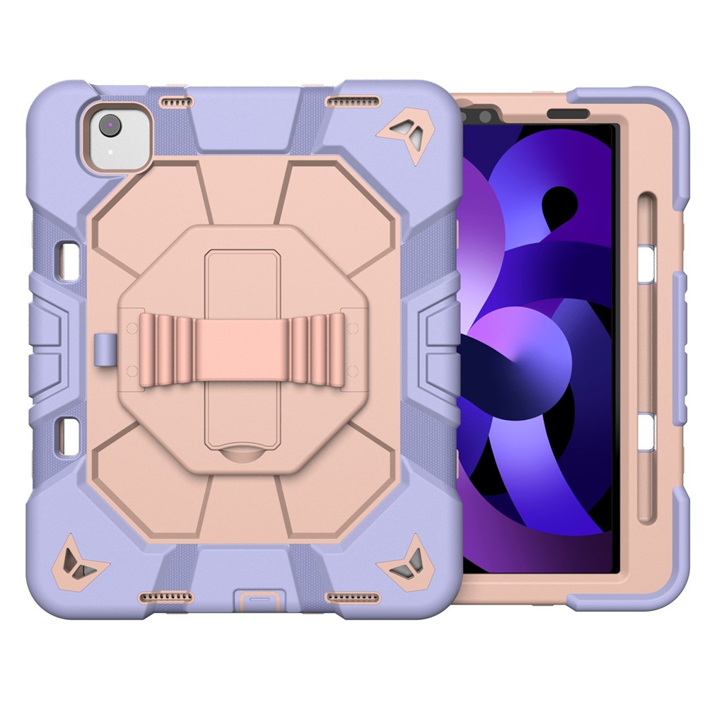 Tablet Case For iPad Air (2022) / (2020) / iPad Pro 11 (2022) / (2021) / (2020) / (2018) PC + Silicone Cover with Kickstand Wrist Strap - Purple + Pink