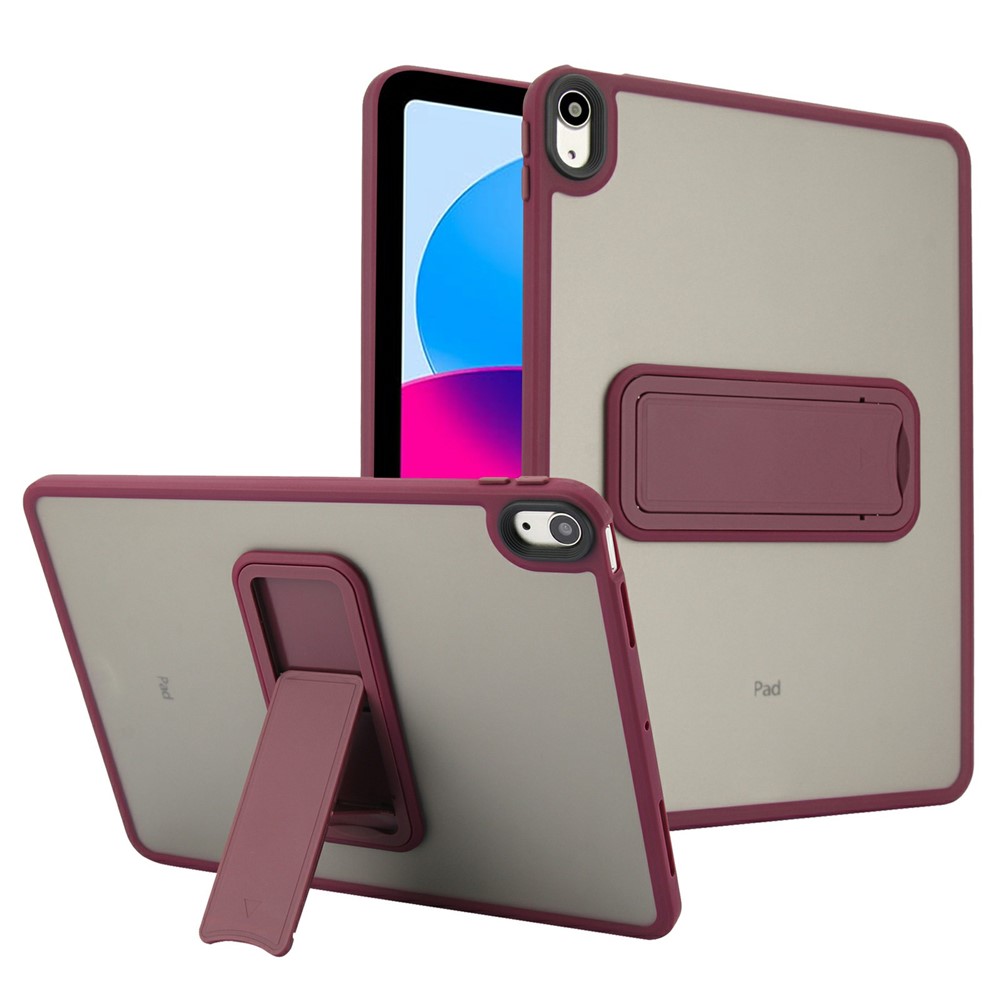 For iPad (2025) / 10.9 (2022) Case with Kickstand TPU + PC Skin-Touch Tablet Cover - Wine Red