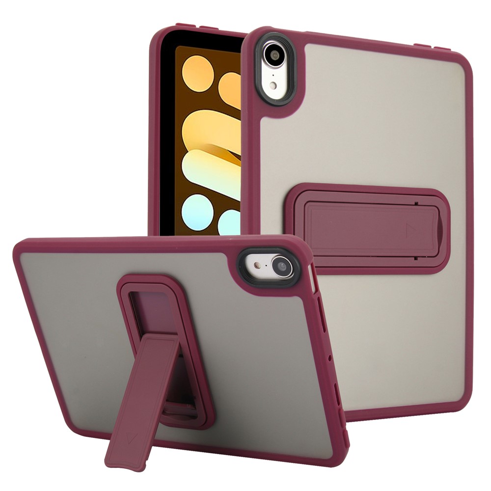 For iPad mini (2024) / (2021) Case with Kickstand TPU + PC Skin-Touch Tablet Cover - Wine Red