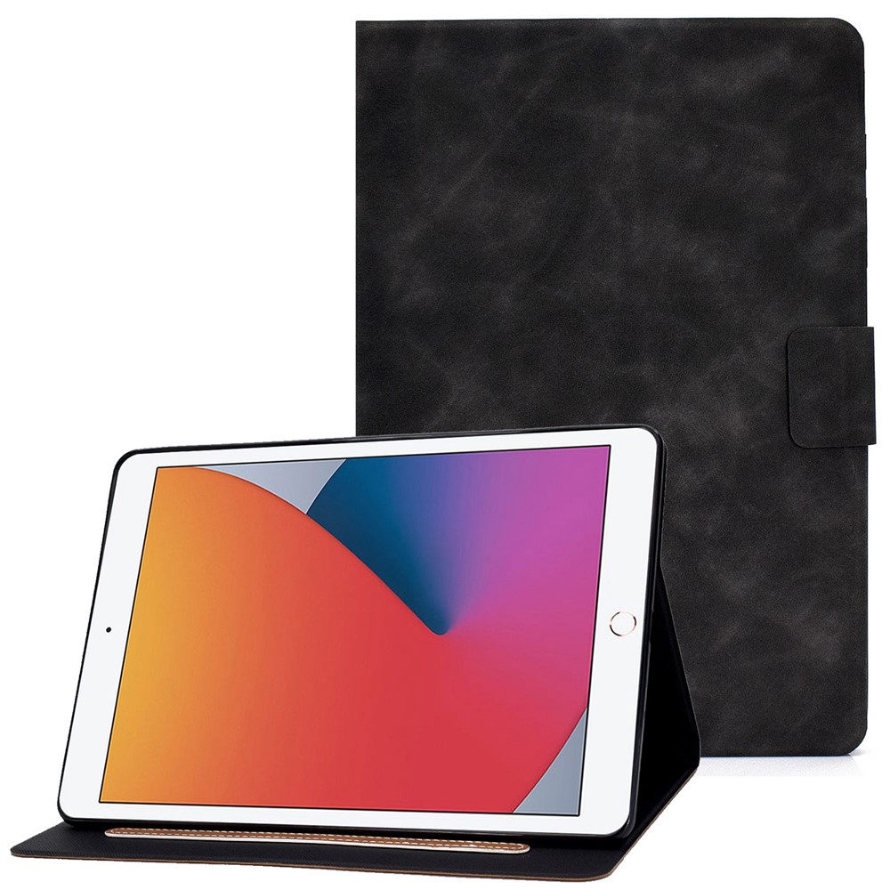 For iPad 10.2 (2020) (2019)  /  iPad Air 10.5 inch (2019) Calf Textured Leather Tablet Case Card Holder Adjustable Stand Protective Cover - Black
