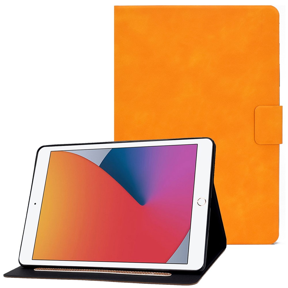 For iPad 10.2 (2020) (2019) / iPad Air 10.5 inch (2019) Calf Textured Leather Tablet Case Card Holder Adjustable Stand Protective Cover - Khaki