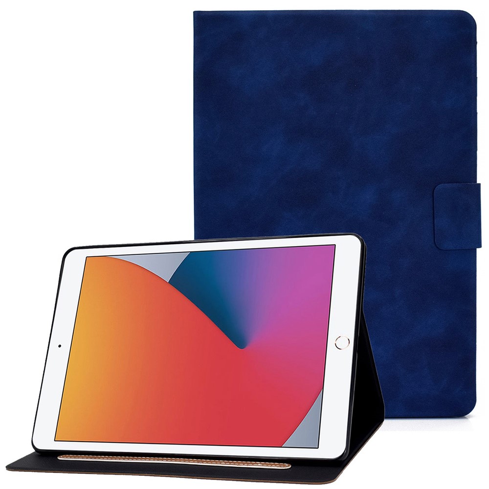 For iPad 10.2 (2020) (2019) / iPad Air 10.5 inch (2019) Calf Textured Leather Tablet Case Card Holder Adjustable Stand Protective Cover - Blue