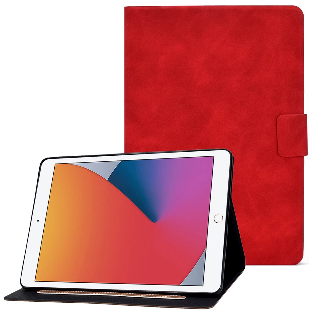 For iPad 10.2 (2020) (2019) / iPad Air 10.5 inch (2019) Calf Textured Leather Tablet Case Card Holder Adjustable Stand Protective Cover - Red