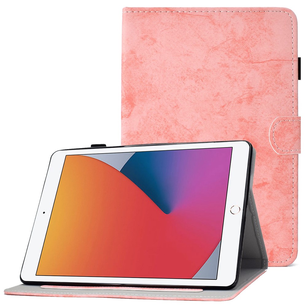 For iPad 10.2 (2019) (2020)  /  iPad Air 10.5 inch (2019) Cloth Texture PU Leather Tablet Cover Card Slots Folio Stand Protection Case with Pen Storage Loop - Pink