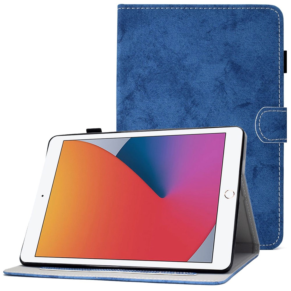 For iPad 10.2 (2019) (2020)  /  iPad Air 10.5 inch (2019) Cloth Texture PU Leather Tablet Cover Card Slots Folio Stand Protection Case with Pen Storage Loop - Blue