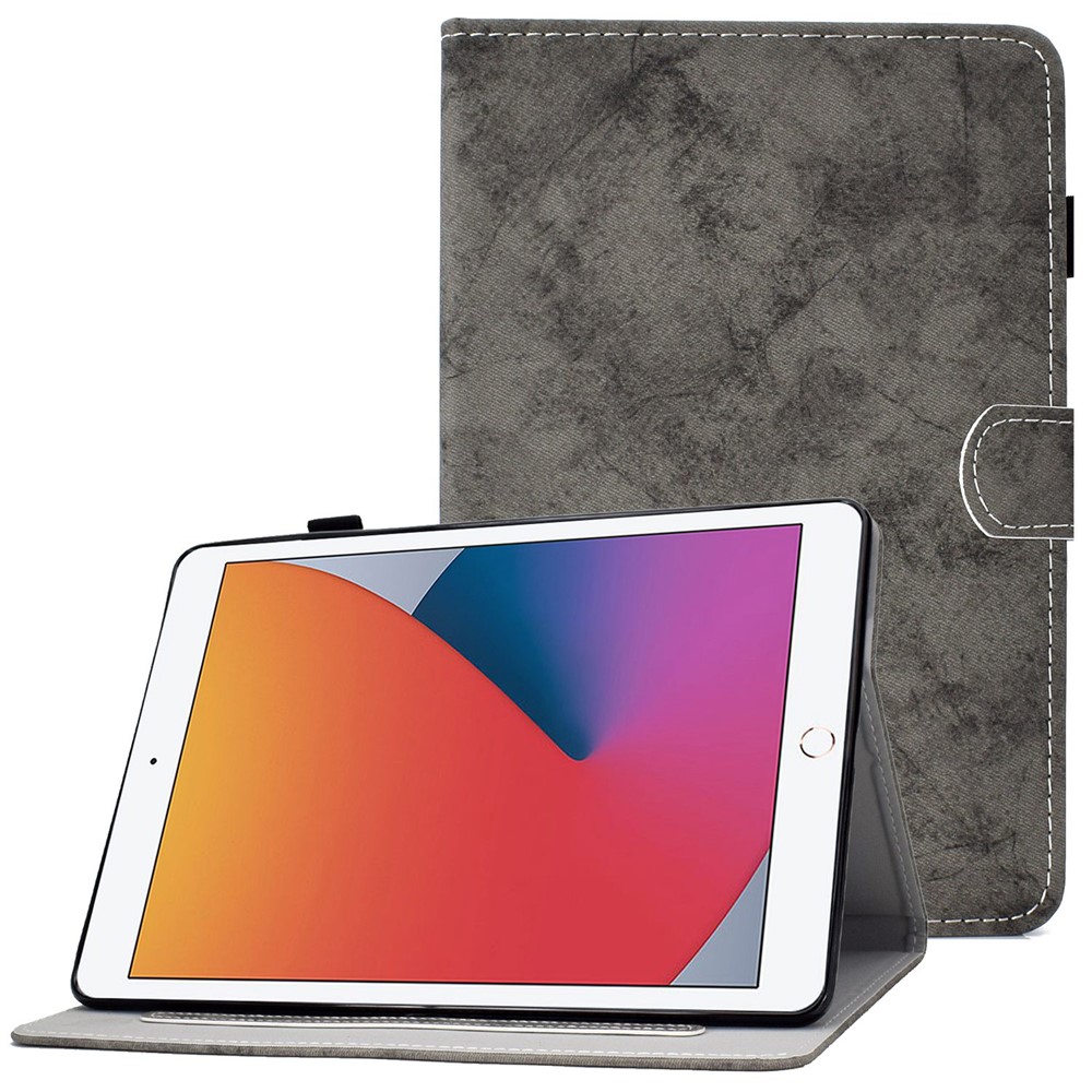 For iPad 10.2 (2019) (2020)  /  iPad Air 10.5 inch (2019) Cloth Texture PU Leather Tablet Cover Card Slots Folio Stand Protection Case with Pen Storage Loop - Grey