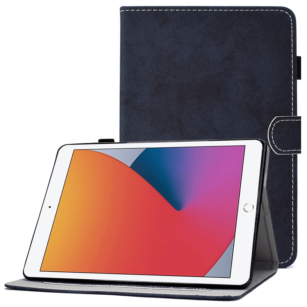 For iPad 10.2 (2019) (2020)  /  iPad Air 10.5 inch (2019) Cloth Texture PU Leather Tablet Cover Card Slots Folio Stand Protection Case with Pen Storage Loop - Dark Blue