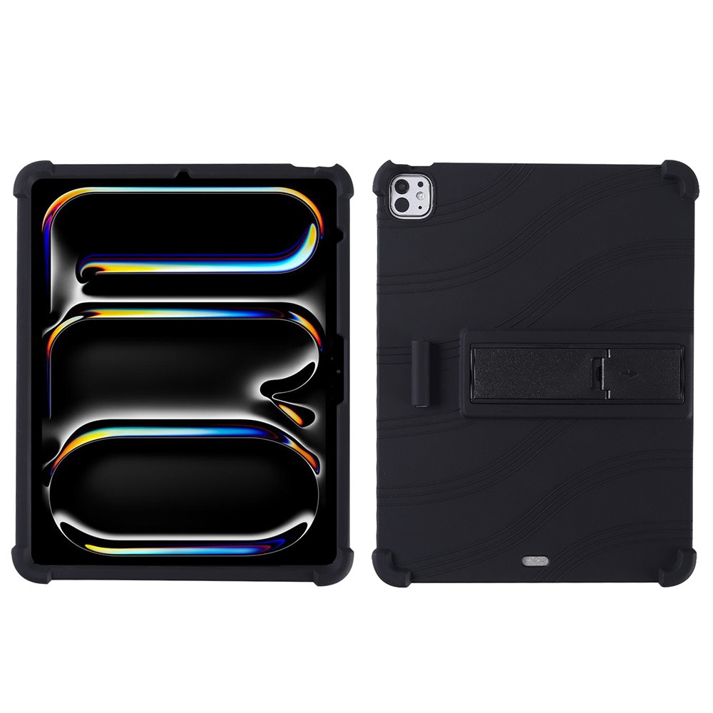 For iPad Pro 13 (2025) / 13 (2024) / Air 13 (2025) / (2024) Silicone Case with Kickstand Rugged Protective Cover - Black