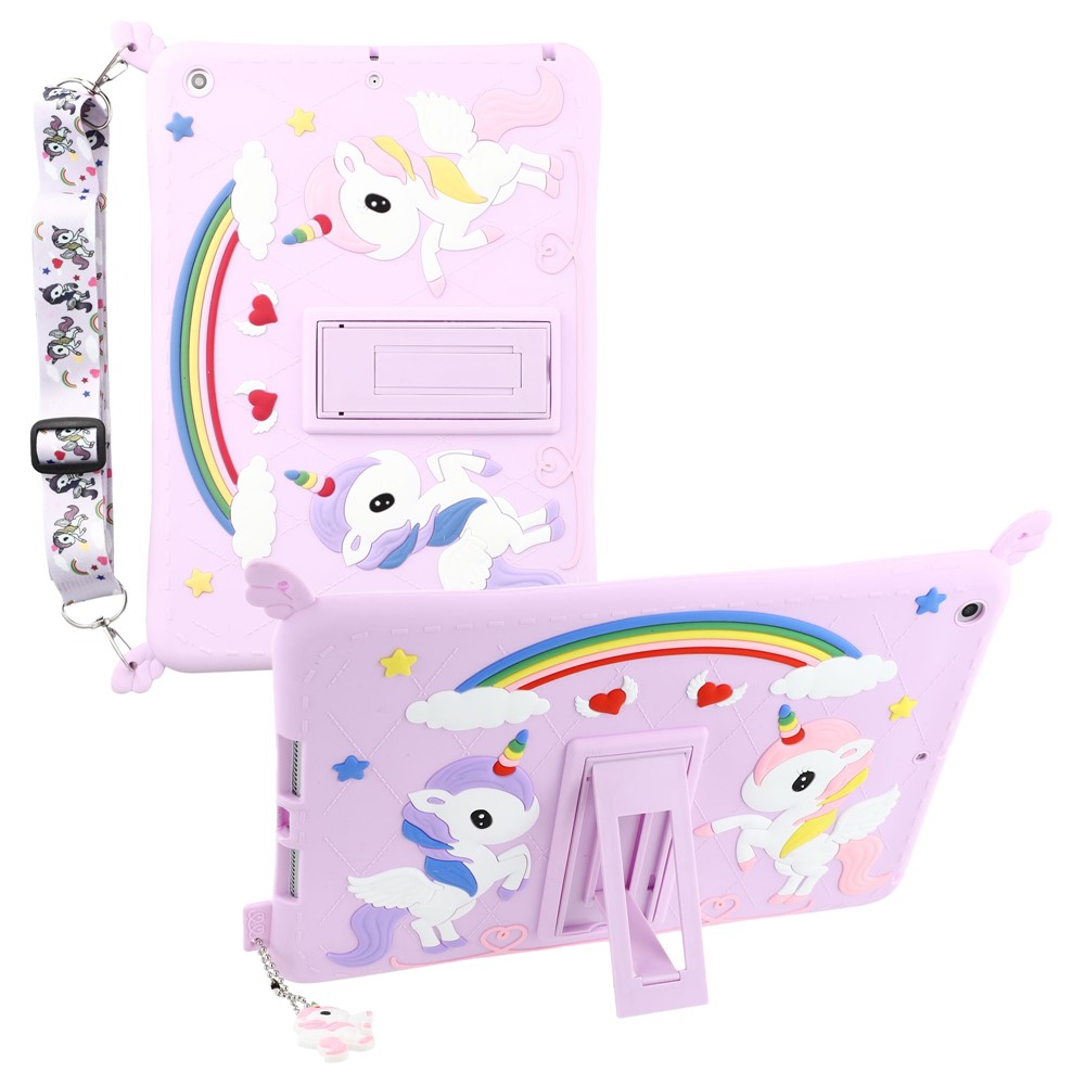 Cute Decor Tablet Shell for iPad 10.2 (2021) / (2020) / (2019) , Silicone + PC Kickstand Tablet Cover with Strap