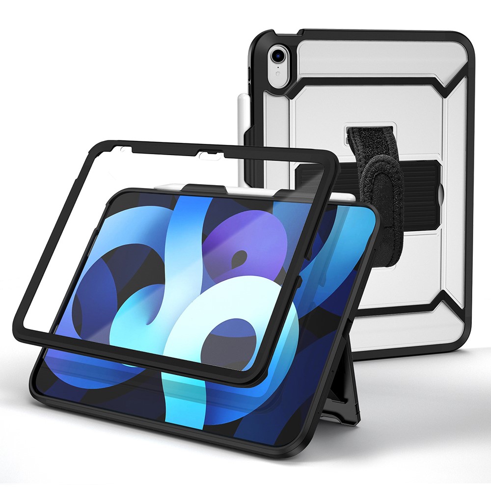 For iPad 10.9 (2022) Case Kickstand TPU + PC + Acrylic Tablet Cover with PET Film / Pencil Holder - Black